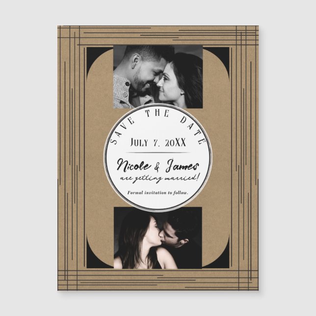 Black Kraft Minimal Moderne Linien Hochzeitstag Ge Magnetkarte (Vorderseite)