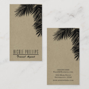 Black & Kraft Tropical Palm Tree Leaf Elegant Visitenkarte
