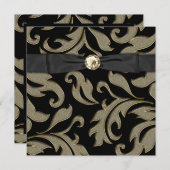 Black Krawatte Black Gold Damask Party Einladung (Vorne/Hinten)