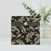 Black Krawatte Black Gold Damask Party Einladung (Stehend Vorderseite)