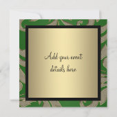 Black Krawatte Black Gold Green Damask Party Einla Einladung (Rückseite)