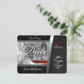 Black Krawatte Diamond Save the Date (Stehend Vorderseite)