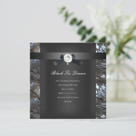 Black Krawatte Dinner Silver Black 2 Einladung (Stehend Vorderseite)