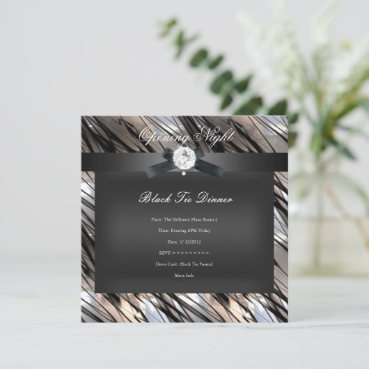 Black Krawatte Dinner Silver Sepia Schwarz Einladung (Stehend Vorderseite)