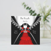 Black Krawatte Dinner White Red Bow Party Einladung (Stehend Vorderseite)