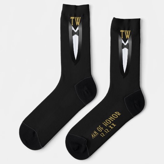 Black Krawatte Gatsby Man of Ehre Funny Tuxedo Wed Socken (Linkes Detail)