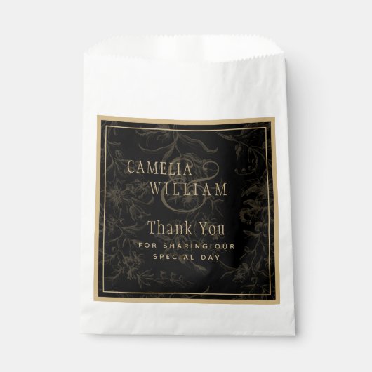 Black Krawatte Hochzeitthema Vintag Gold Damask Geschenktütchen (Vorderseite)