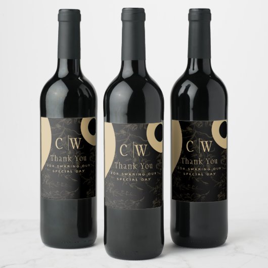 Black Krawatte Hochzeitthema Vintag Gold Damask Weinetikett (Flaschen)