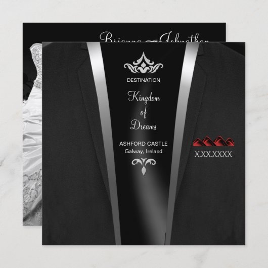 Black Krawatte Luxe Reiseziel Einladung (Vorne/Hinten)