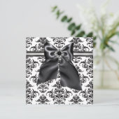 Black Krawatte Party Black Damask Party Einladung (Stehend Vorderseite)