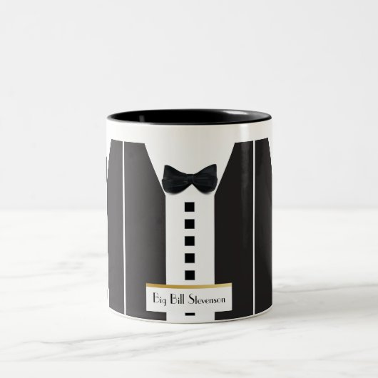 Black Krawatte Tuxedo 🎩 Funny Office Monogram Zweifarbige Tasse (Mittel)