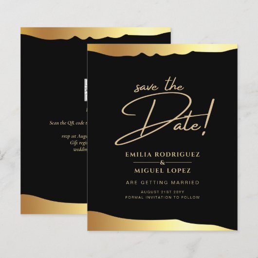 Black Krawatte Wedding Gold Foil Script Elegantes  (Vorne/Hinten)