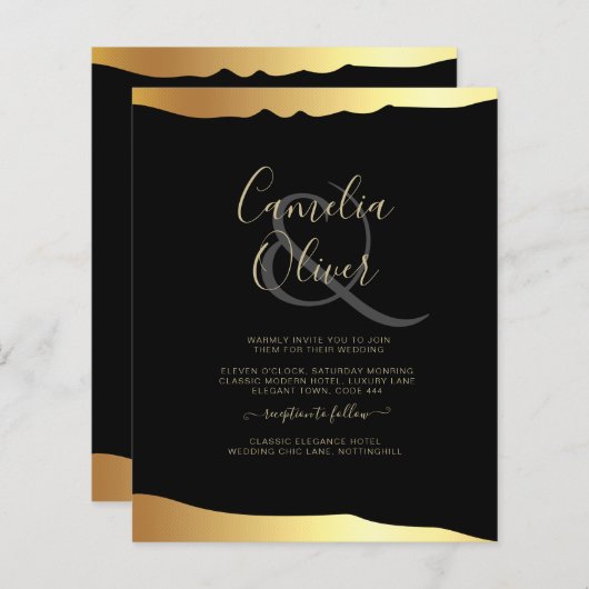 Black Krawatte Wedding Gold Foil Script Elegantes (Vorne/Hinten)