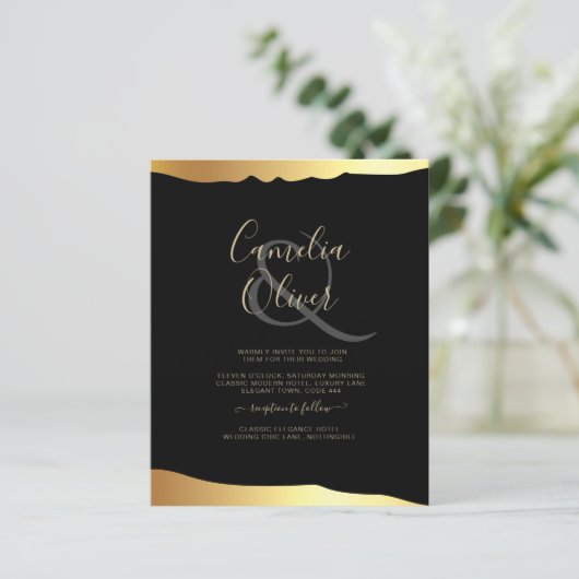 Black Krawatte Wedding Gold Foil Script Elegantes (Stehend Vorderseite)