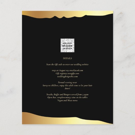 Black Krawatte Wedding Gold Foil Script Elegantes (Rückseite)