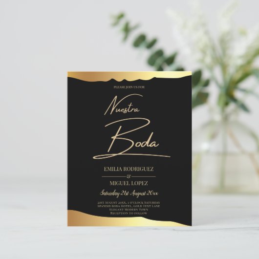 Black Krawatte Wedding Gold Foil Script Elegantes (Stehend Vorderseite)