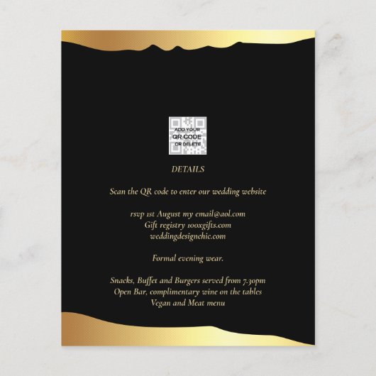 Black Krawatte Wedding Gold Foil Script Elegantes  (Rückseite)