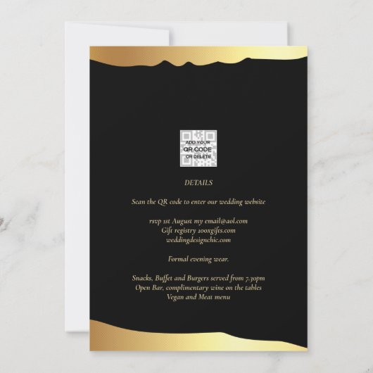 Black Krawatte Wedding Gold Foil Script Elegantes Einladung (Rückseite)