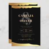 Black Krawatte Wedding Gold Foil Script Elegantes Einladung (Vorne/Hinten)