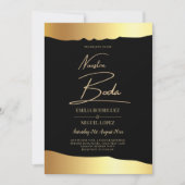 Black Krawatte Wedding Gold Foil Script Elegantes  Einladung (Vorderseite)