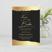 Black Krawatte Wedding Gold Foil Script Elegantes  Einladung (Stehend Vorderseite)