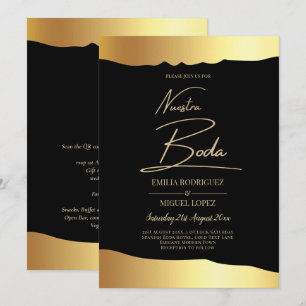 Black Krawatte Wedding Gold Foil Script Elegantes  Einladung