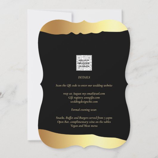 Black Krawatte Wedding Gold Foil Script Elegantes Einladung (Rückseite)