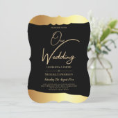 Black Krawatte Wedding Gold Foil Script Elegantes  Einladung (Stehend Vorderseite)