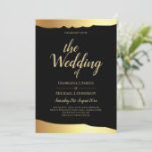 Black Krawatte Wedding Gold Foil Script Elegantes  Einladung (Stehend Vorderseite)