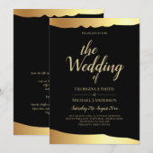 Black Krawatte Wedding Gold Foil Script Elegantes  Einladung (Vorne/Hinten)