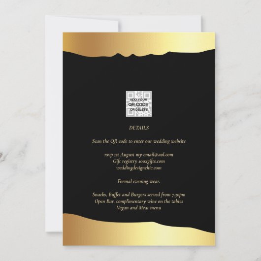 Black Krawatte Wedding Gold Foil Script Elegantes Einladung (Rückseite)