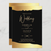 Black Krawatte Wedding Gold Foil Script Elegantes Einladung (Vorne/Hinten)