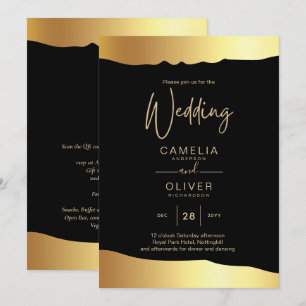 Black Krawatte Wedding Gold Foil Script Elegantes Einladung