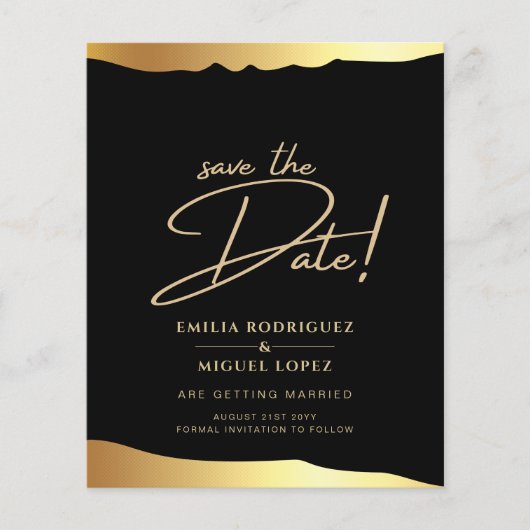 Black Krawatte Wedding Gold Foil Script Elegantes Flyer (Vorne)