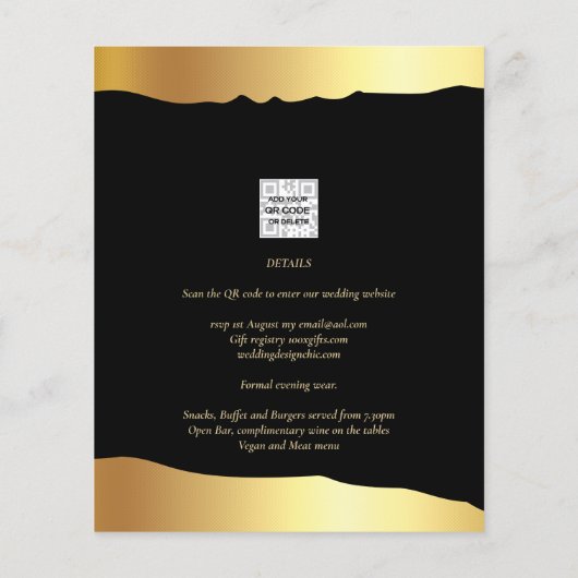 Black Krawatte Wedding Gold Foil Script Elegantes  Flyer (Hinten)