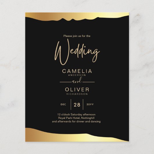 Black Krawatte Wedding Gold Foil Script Elegantes Flyer (Vorne)