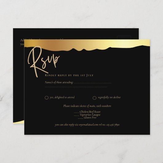 Black Krawatte Wedding Gold Foil Script Elegantes Postkarte (Vorne/Hinten)