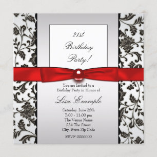 Black Krawatten Damask Womans Birthday Party Einladung