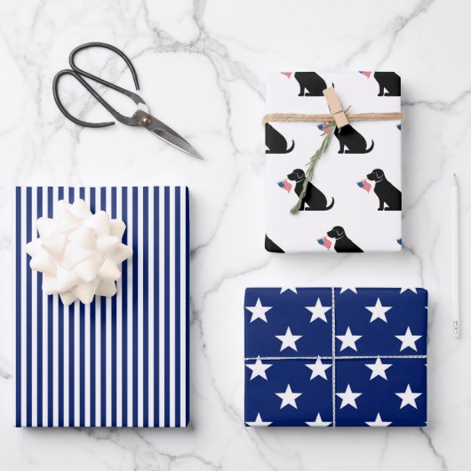 Black Lab American Flag USA Preppy Dog Fun Geschenkpapier Set (Vorderseite)