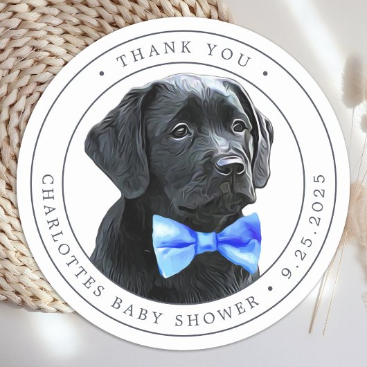Black Lab Blue Boy Baby Dusche Danke Runder Aufkleber