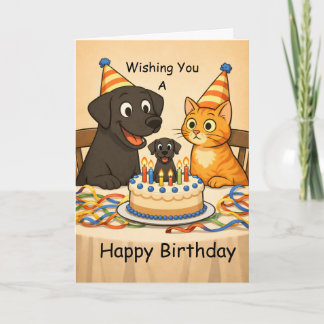Black Lab & Cat Birthday Card – Happy Birthday Karte