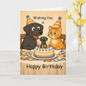 Black Lab & Cat Birthday Card – Happy Birthday Karte (Gelbe Blume)