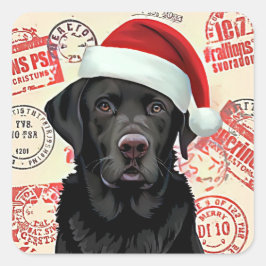 Black lab christmas quadratischer aufkleber