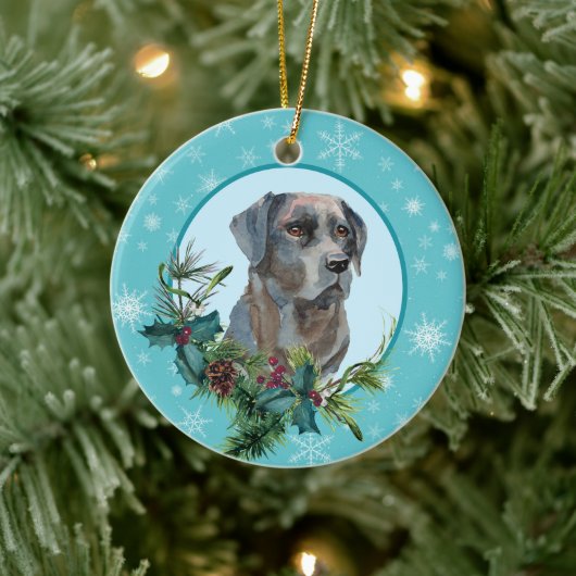 Black Lab Evergreen Blue Snowflake Keramik Ornament (Baum)
