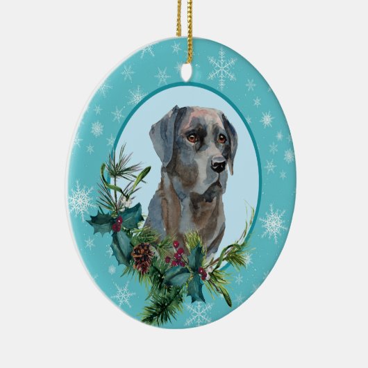 Black Lab Evergreen Blue Snowflake Keramik Ornament (Rechts)