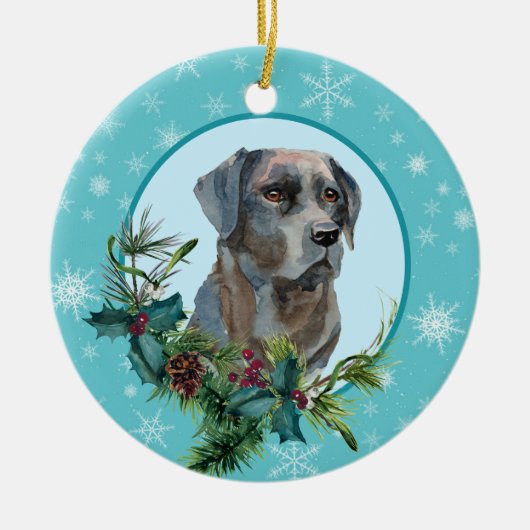 Black Lab Evergreen Blue Snowflake Keramik Ornament (Vorne)