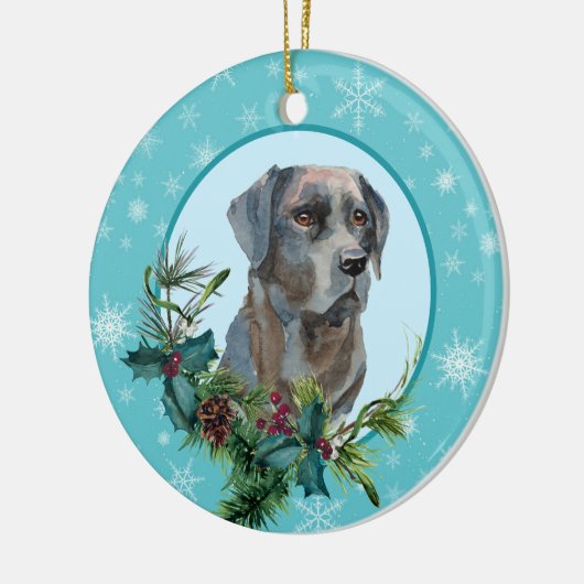Black Lab Evergreen Blue Snowflake Keramik Ornament (Links)