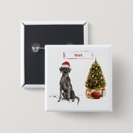 Black Lab Funny Christmas Dog and Tree Button