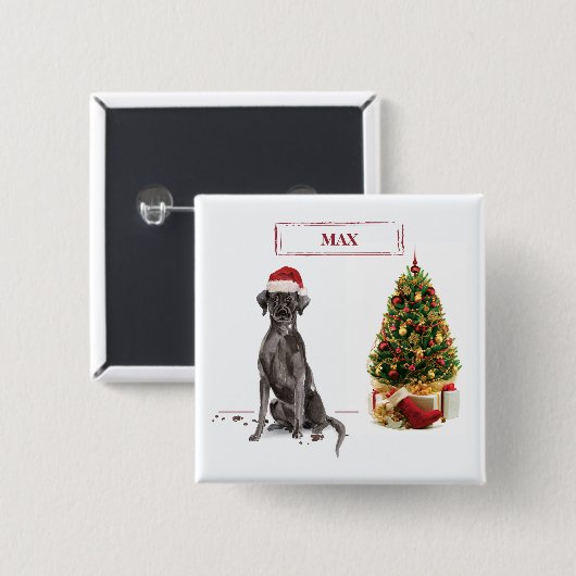 Black Lab Funny Christmas Dog and Tree Button (Vorne & Hinten)