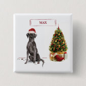 Black Lab Funny Christmas Dog and Tree Button (Vorderseite)
